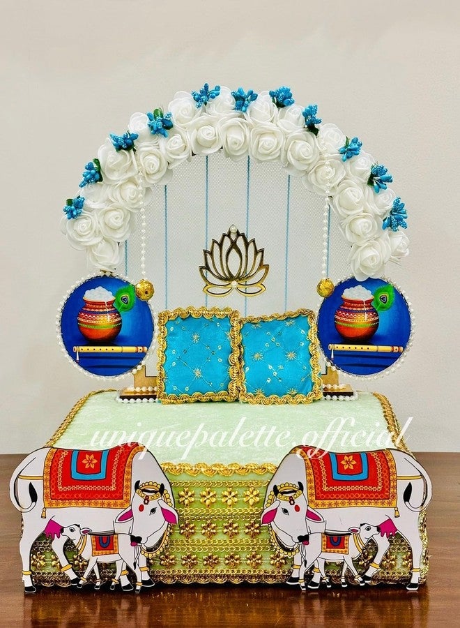 Unique Palette أريكة خشبية / قماشية فريدة من نوعها لـ Laddu ReligiousGopal Ji مقاس 1، 2، 3،4 رقم | لادو جوبال بيتاك|أريكة لجوبال جي | جولة سينغاسان كانها جي مع وسادتين إضافيتين | بال جوبال أسان، متعدد الألوان - Image 1